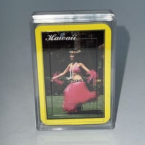 Vintage New Mini Hawaiian Hula Girl Playing Cards with Hard Plastic Case NIP